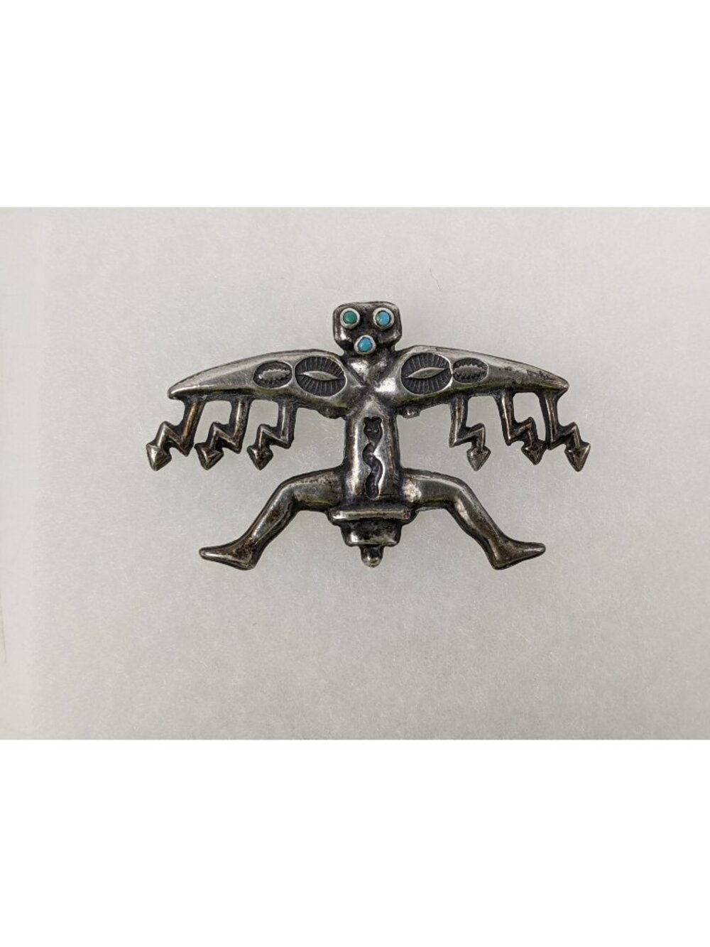 Vintage Zuni Attr Horace Iule Sterling Silver Turquoise Knifewing Pin Brooch